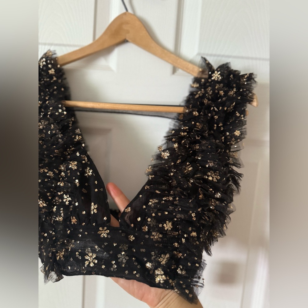 Free People Sosha Party Top black   Smocked Sparkling Embellishments M NEW - Picture 5 of 13